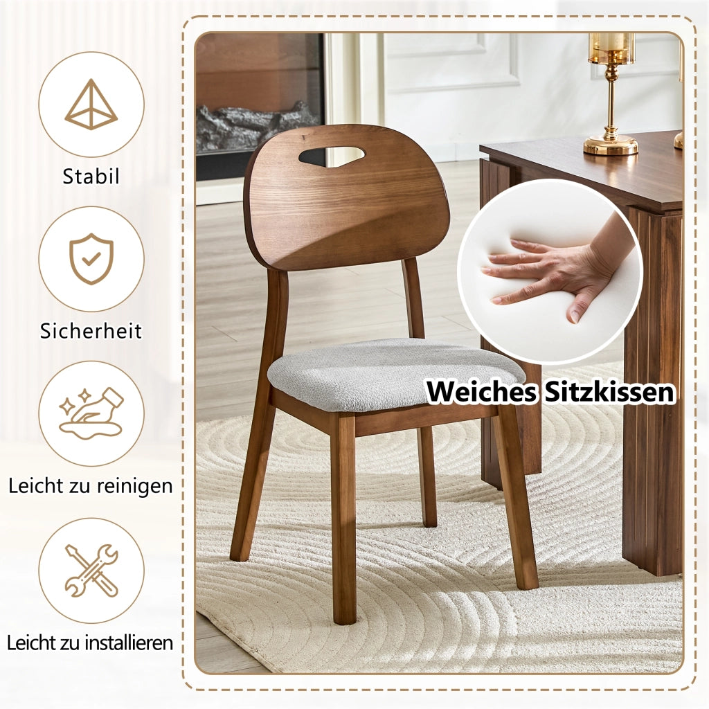 Sedia da Pranzo Set da 2 con Schienale Ovale Ergonomico e Seduta Imbottita, in Legno, Grigio
