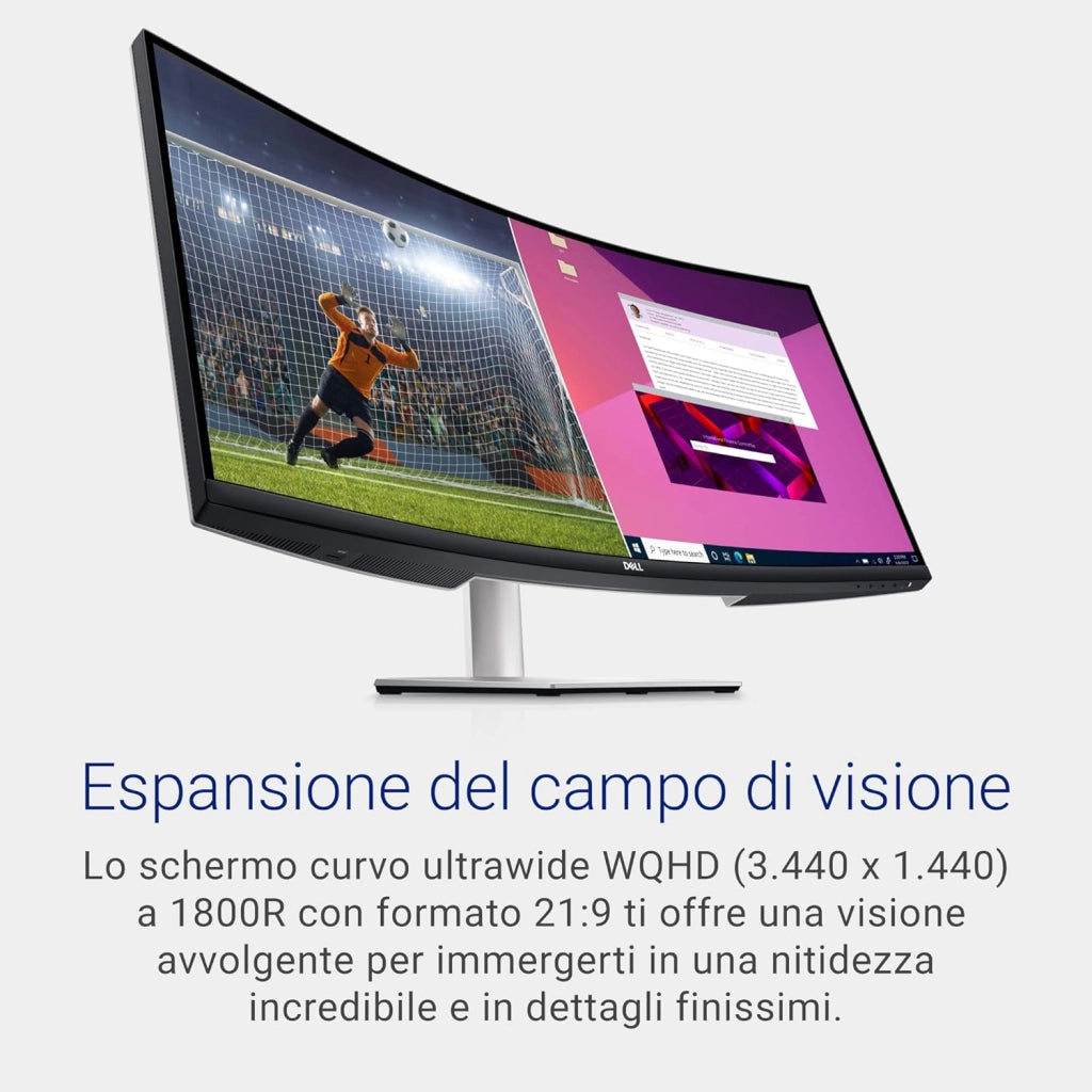 S3423DWC USB-C 34" WQHD (3440x1440) 21:9 1800R Monitor Curvo, 100Hz, VA, 4ms, AMD FreeSync, 99% sRGB, Altoparlanti integrati, USB-C, 2x HDMI, Anni di Garanzia
