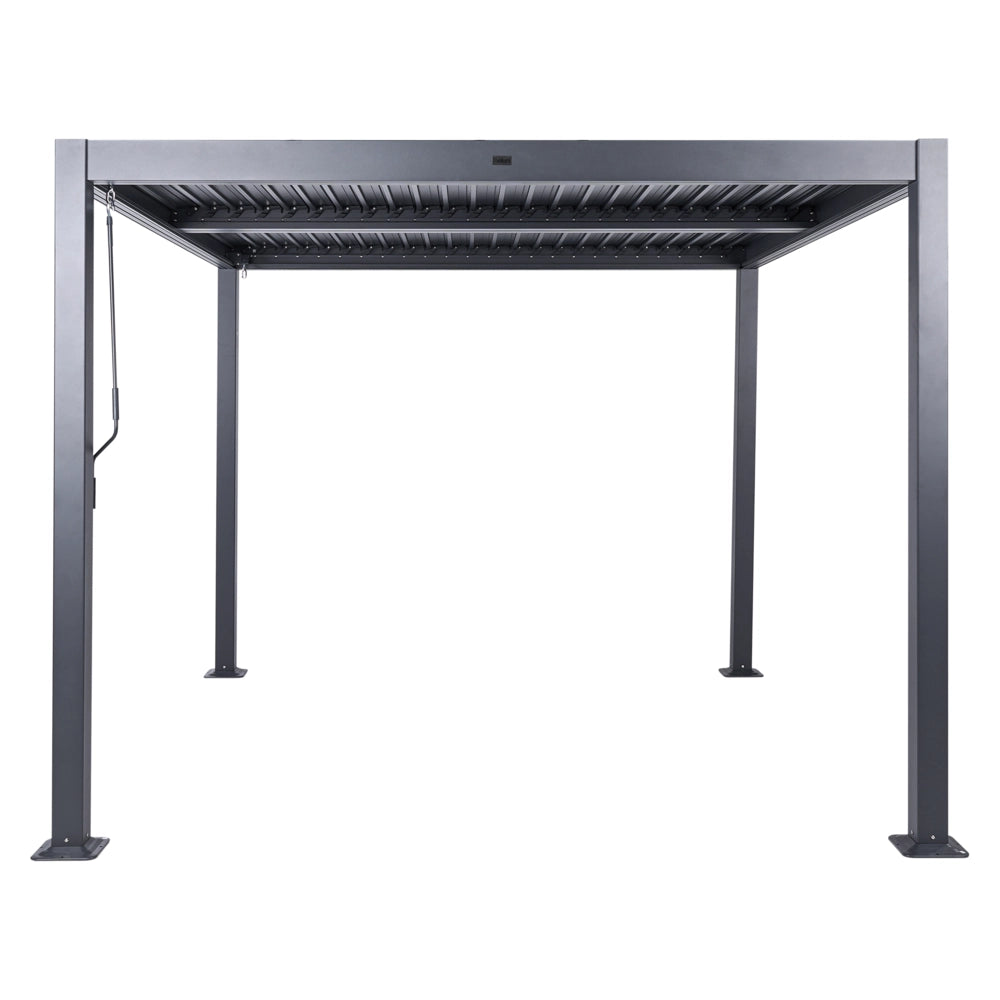 Pergola in metallo nero con struttura ombreggiante in alluminio 310 x 310 cm Padiglione da giardino moderno e industriale