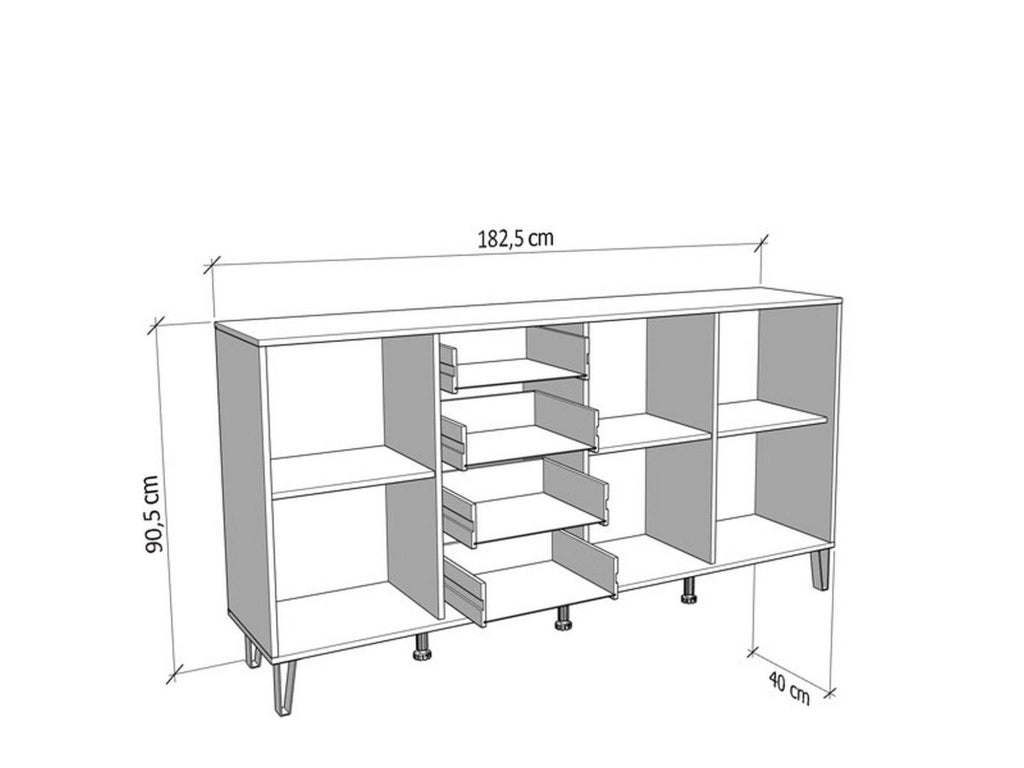 Madia Paglieta, Credenza 3 Ripiani, 182.5x40x90.5h cm Bianco Crema