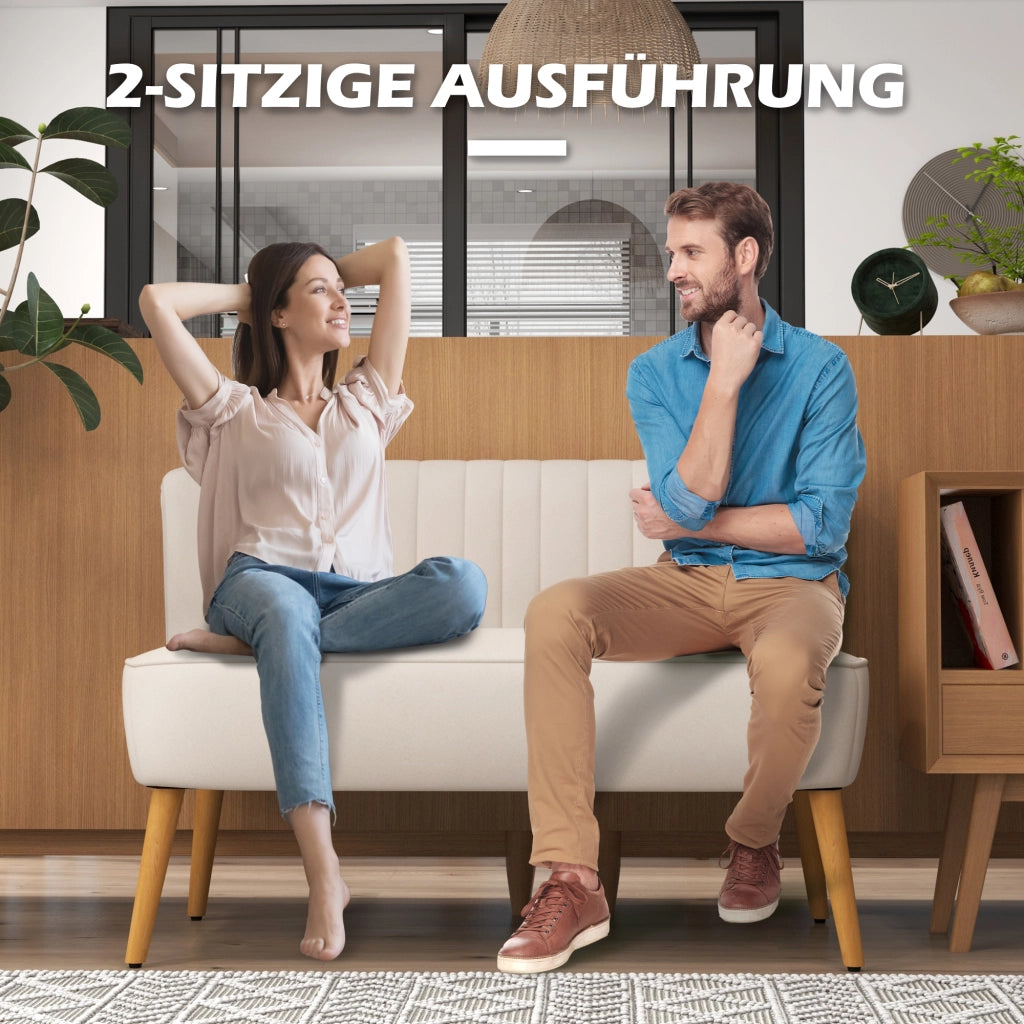 Divano 2 Posti Retro ¨C Minimal ¨C Cremewei?, Legno, 117x56.5x77