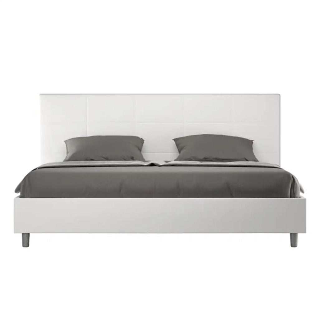Letto matrimoniale king size con rete imbottito 200x210 similpelle bianco Mika