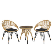 Set Bistro da Esterno in Polirattan e Metallo a 2 Posti con Tavolino color Legno Chiaro e Nero