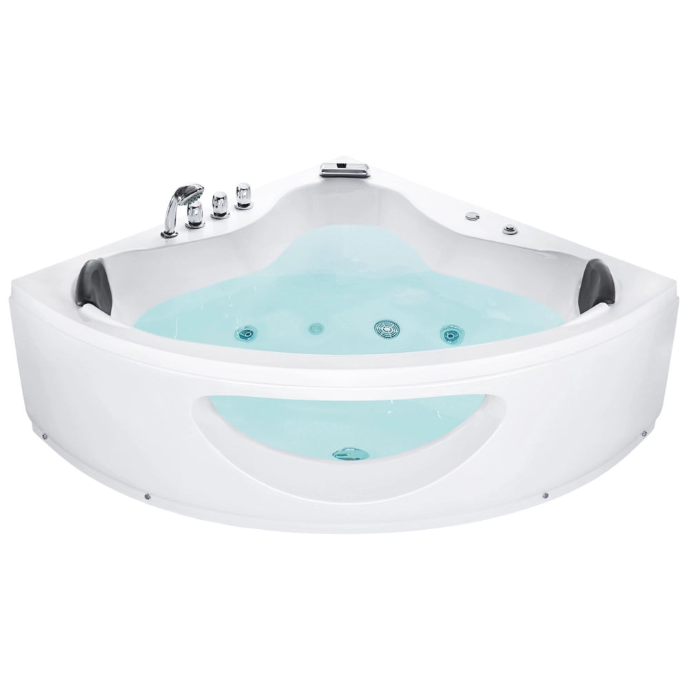 Vasca Idromassaggio Angolare Bianco Sanitario Acrilico con Luci LED 10 Getti Massaggio 205 x 146 cm Stile Moderno