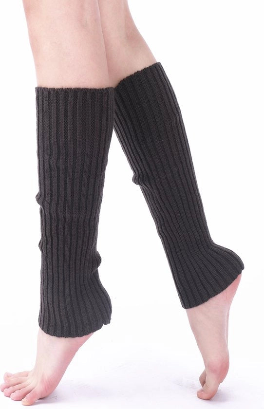 Due pair di calze da donna invernali a maglia punto lunghe e calde da donna calze da sport con stoffa allungata per ginocchia calze da donna per festa yoga danza pattinaggio a rotelle - Grigio scuro + Nero