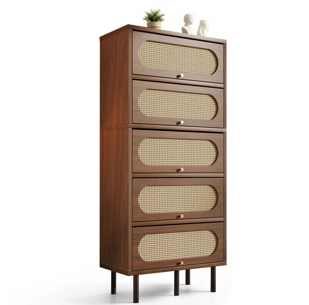 Credenza 80x40x163 cm con 5 ante a ribalta in legno noce