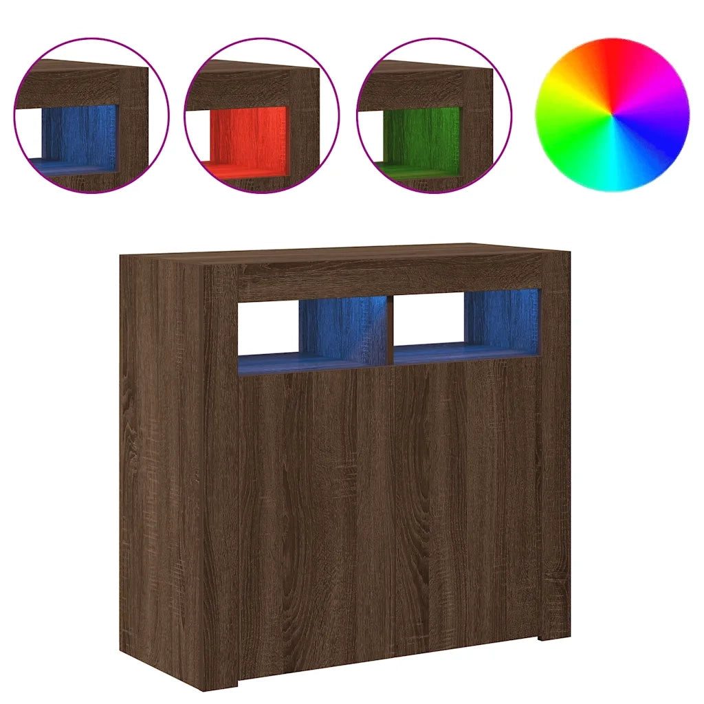 Credenza con Luci LED-Buffet-Armadio da cucina Rovere Marrone 80x35x75 cm