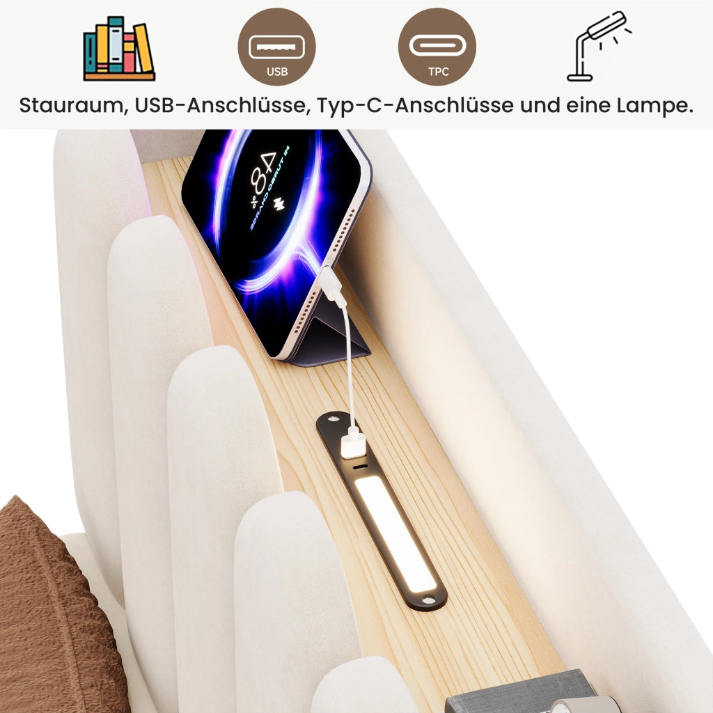 LETTO Contenitore 90x200 cm in velluto beige con rete a doghe