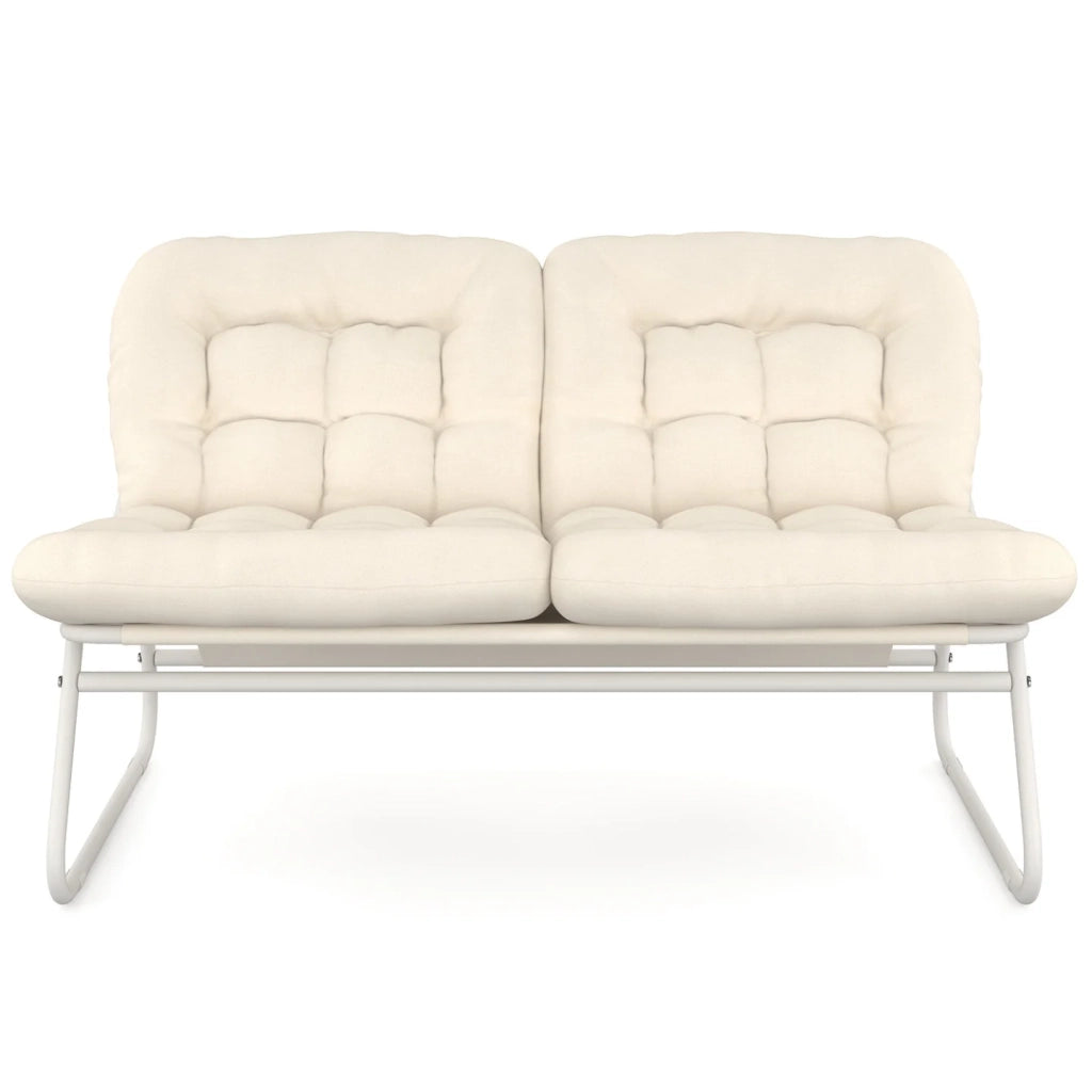 IDMarket - Set di mobili da giardino basso ARONA a 4 posti in metallo bianco e cuscini beige con divano, poltrone e tavolo