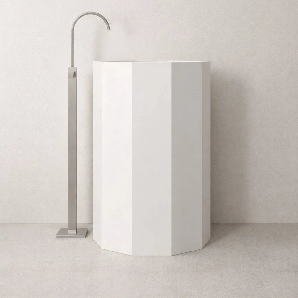 Lavabo da centro stanza erik in artificial stone free standing bianco opaco *** confezione 1