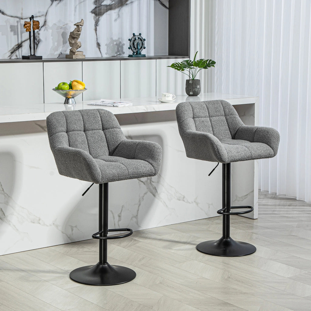 Set 2 Sgabelli Regolabili Stile Retr¨° ¨C Xylo ¨C Rivestimento Effetto Velluto Grigio e Nero