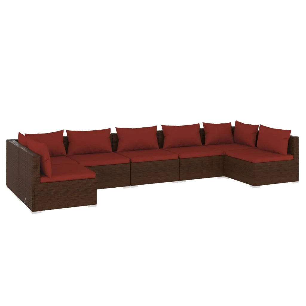 Set Divani da Giardino 7 pz con Cuscini in Polyrattan Marrone cod mxl 35194