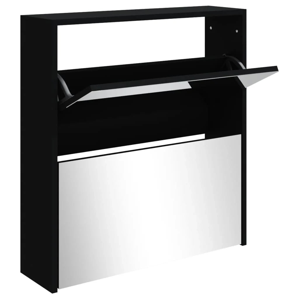 Scarpiera mobiletto portascarpe mobile per ingresso/corridoio/soggiorno con specchio 2 livelli 63 x 17 x 67 cm nero 02_0021415