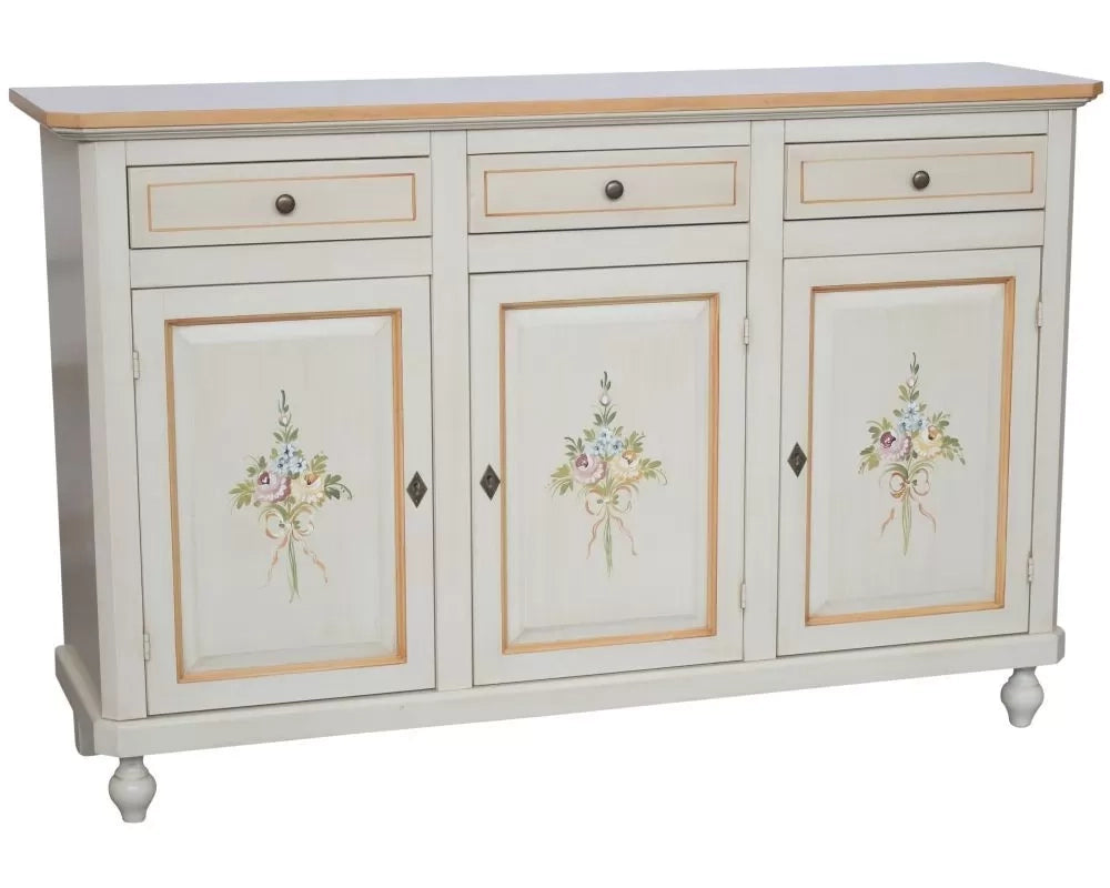 credenza 3 ante legno bianca decorata filo arancione 150x45x98 - Mobili 2G