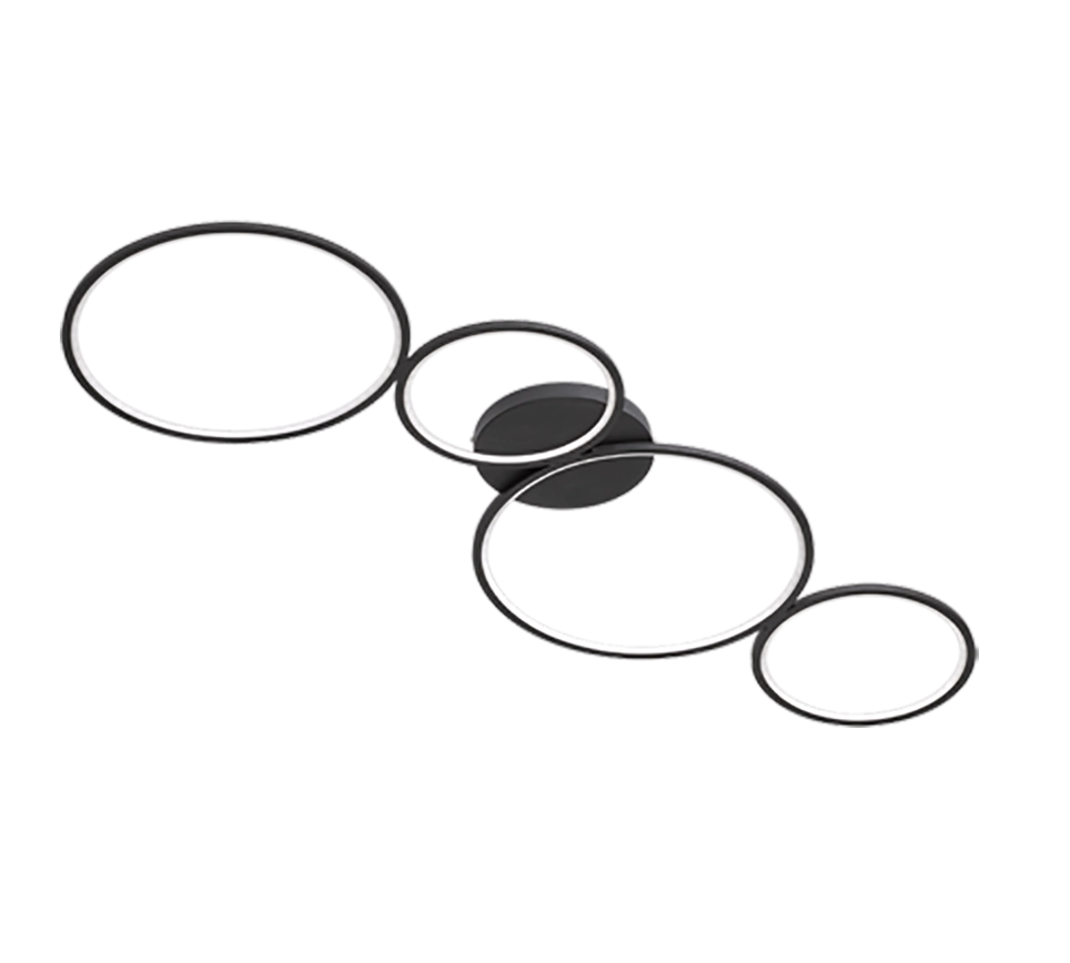 Plafoniera LED 4 cerchi, metallo, nero opaco, L 97 cm, Rondo