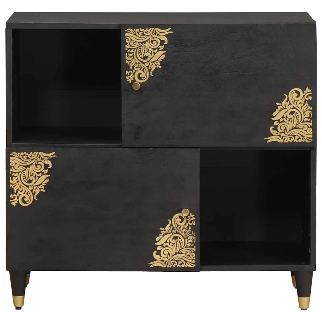 Credenza con porta-Buffet-Armadio da cucina Nero 80 x 33 x 75 cm Legno di mango massello