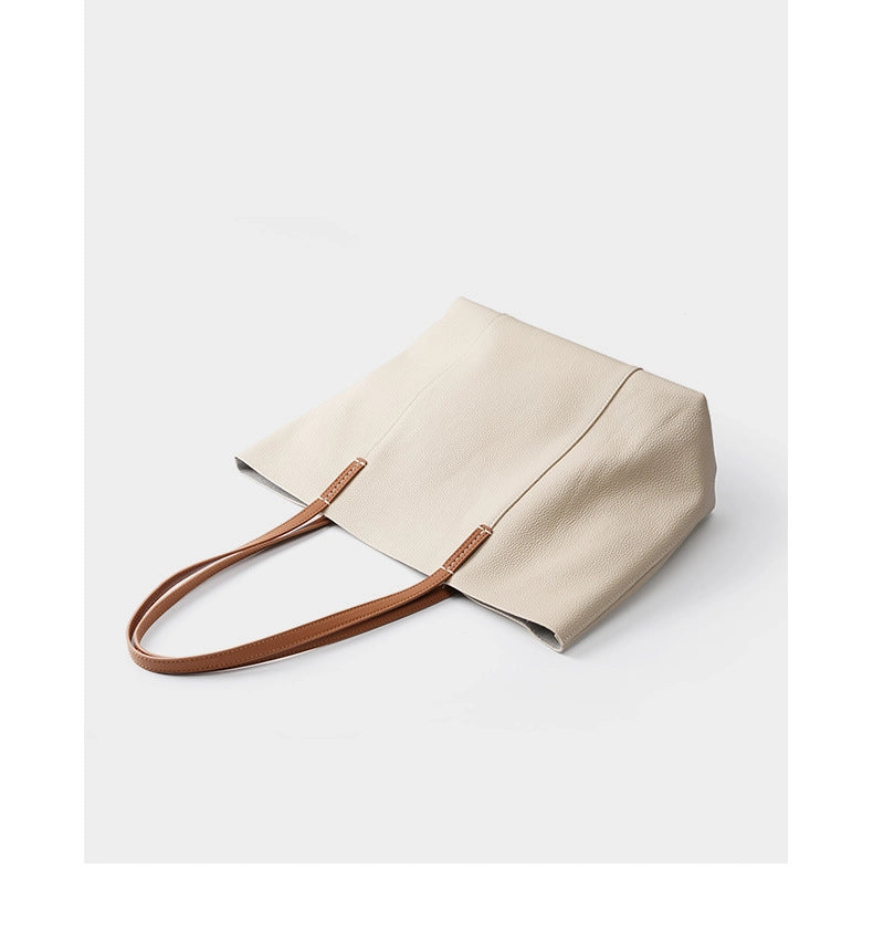 Borsa a mano grande da donna in vera pelle, colore bianco, ideale per il tempo libero.