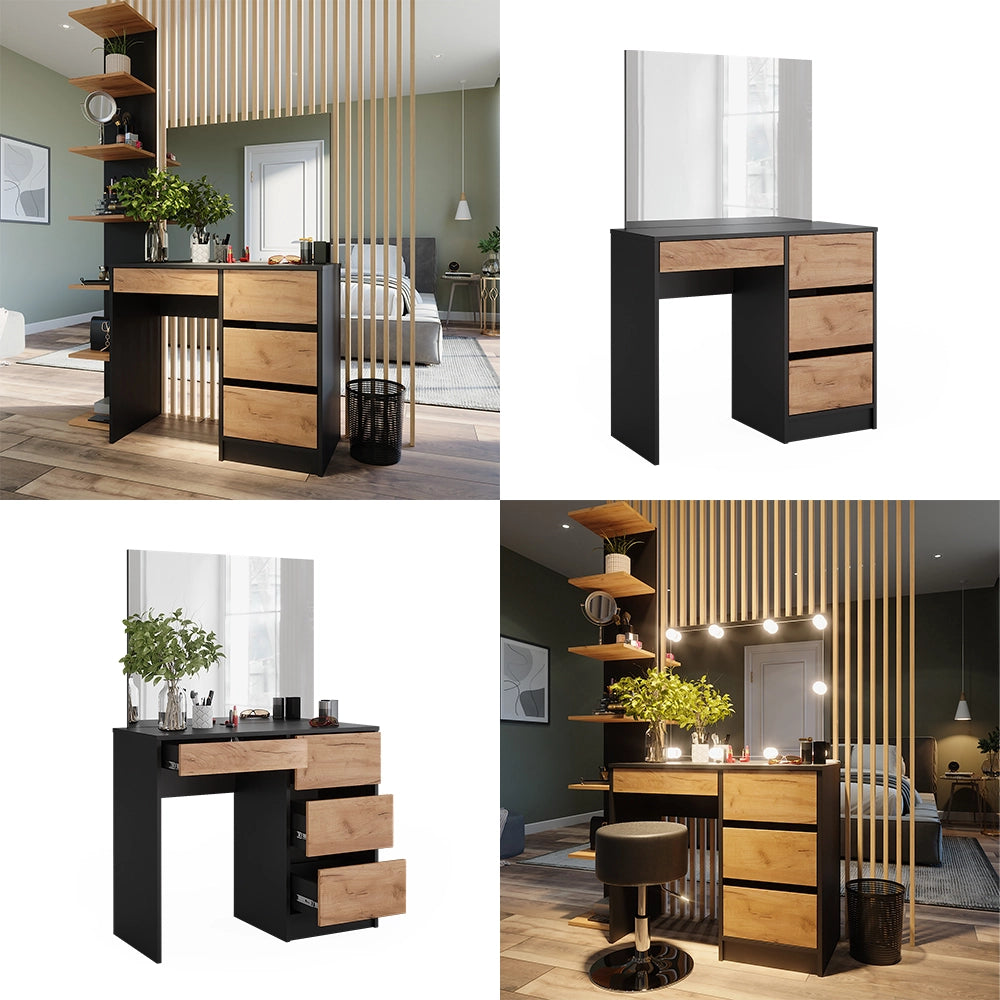 Vicco Tavolo da toilette Antracite/quercia dorata 90 cm con specchio
