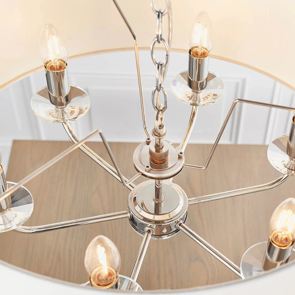 Lampadario Nixon 6 luci E14 nichel con paralume Endon