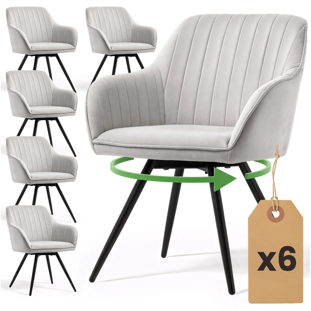 Set di 6 Sedie girevoli in velluto con cuciture TURNO Grigio gambe nere