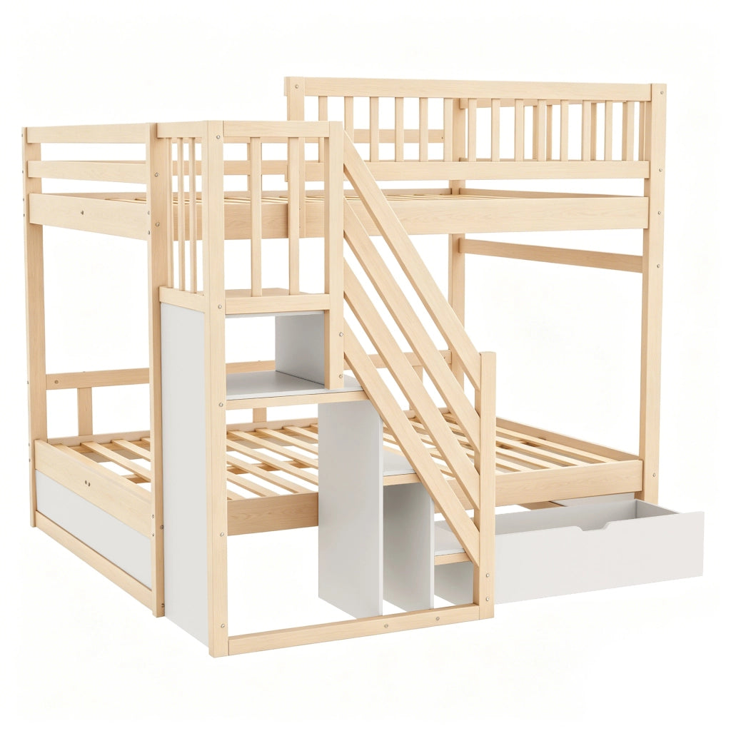 LETTO a castello 140x200 cm in legno con scala contenitore e cassetti