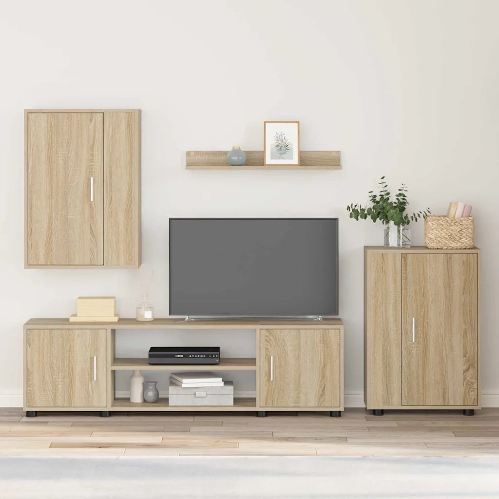 Set mobile TV 4 pz-Set di 4 Credenza per TV Rovere Sonoma Legno multistrato