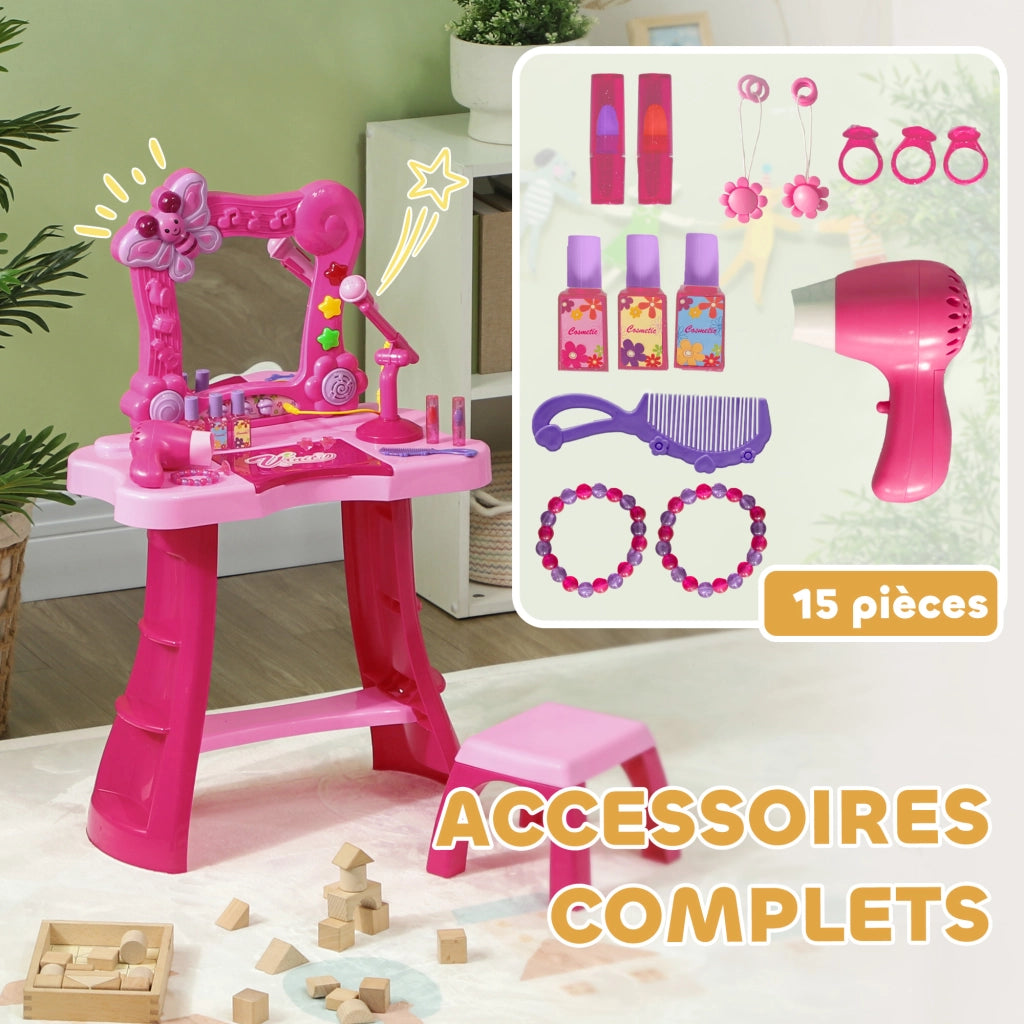 Cameretta bambina con toeletta, specchio, luci, musica, microfono, phon e ripiani ¨C zephmum ¨C rosa