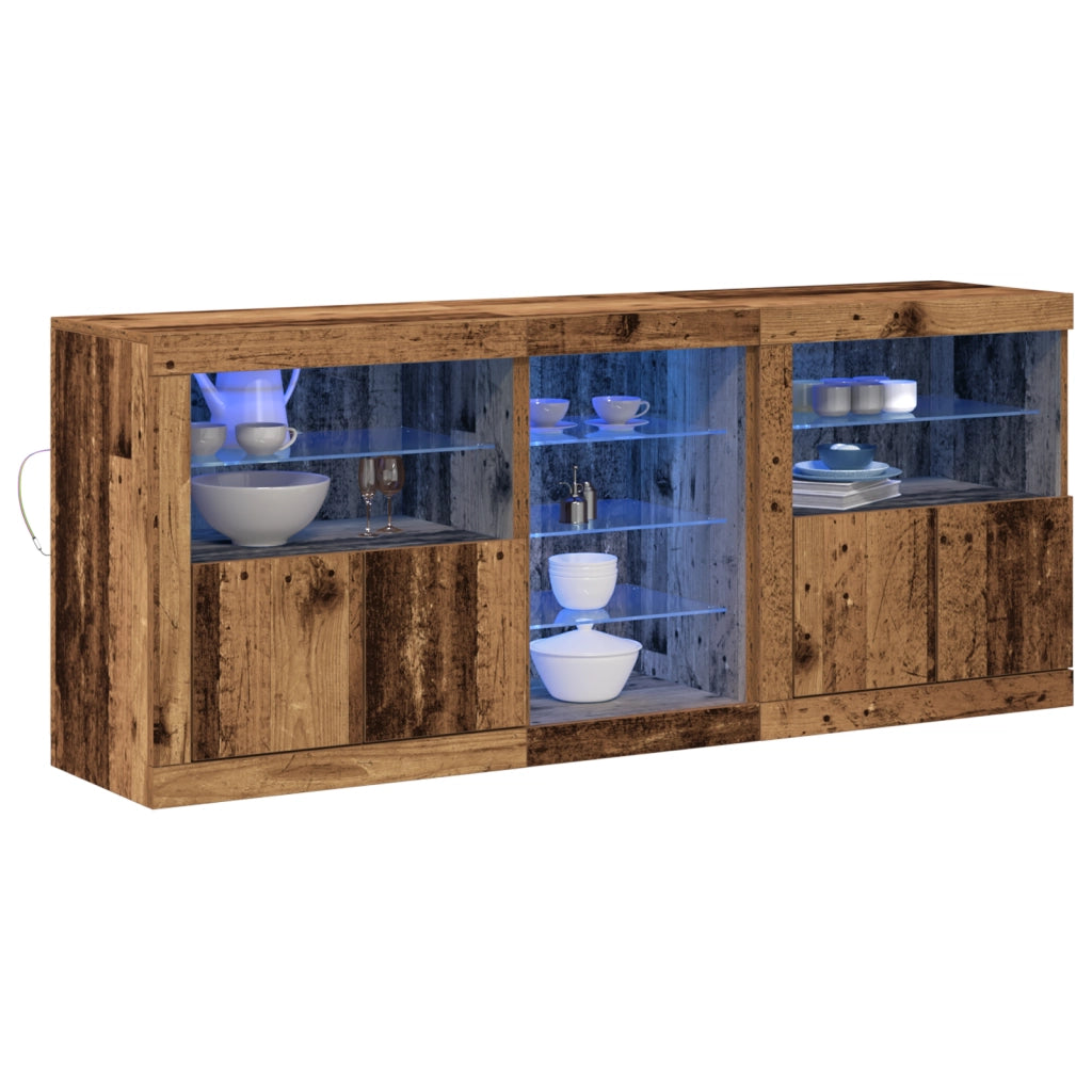 Credenza con luci LED Legno invecchiato 162x37x67 cm Legno ingegnerizzato