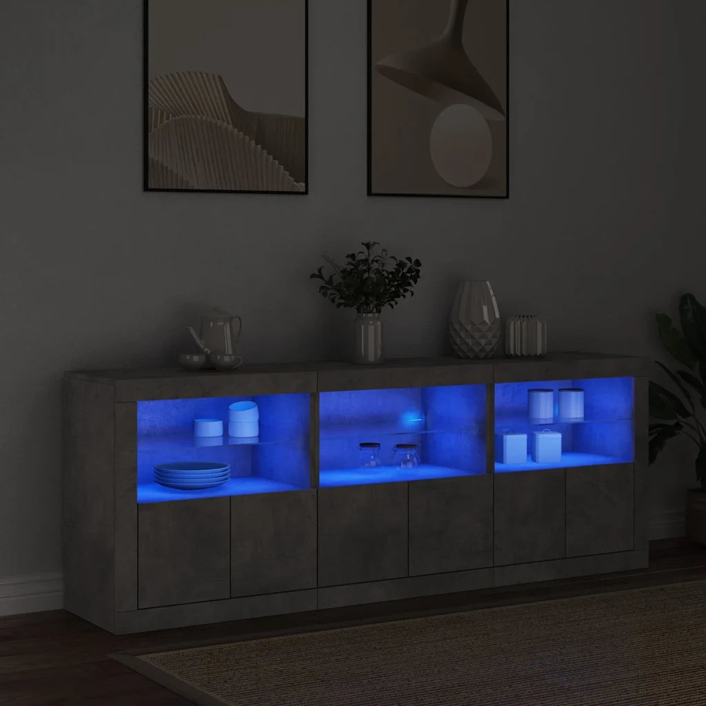 Credenza | Madia | Buffet da pranzo | Armadio da pranzo con Luci LED Grigio Cemento 181,5x37x67 cm