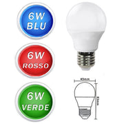 Trade Shop - Lampadine Led Sfera 6 W E27 Luce Colorata Verde Blu Rossa Lampada Globo G45 -