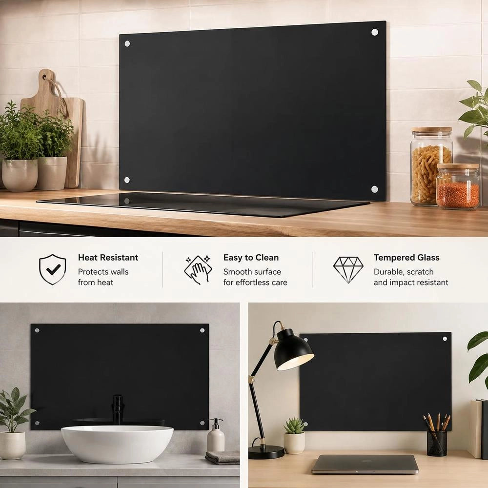 Kitchen Backsplash Black 80x50 Cm Tempered Glass