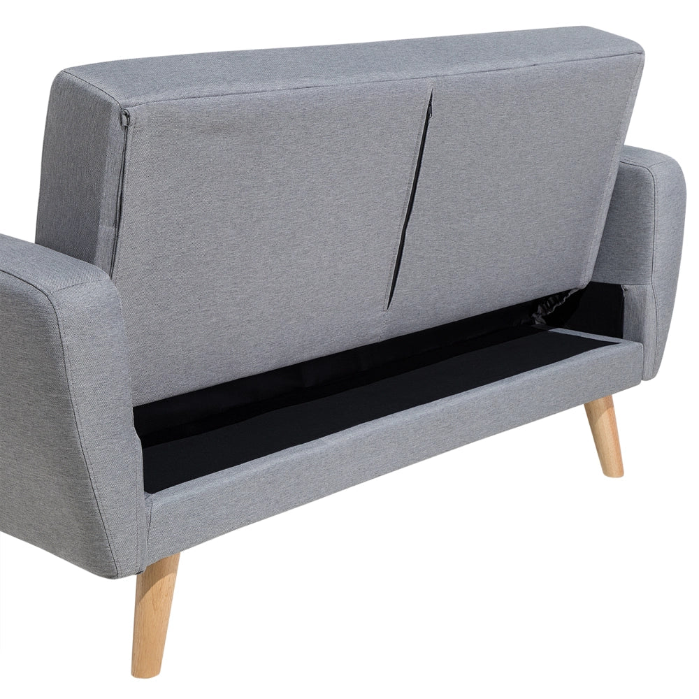 Divano Letto Rivestito In Tessuto Grigio Con Gambe In Legno Trasformabili A 2 Posti Soggiorno Moderno E Minimalista