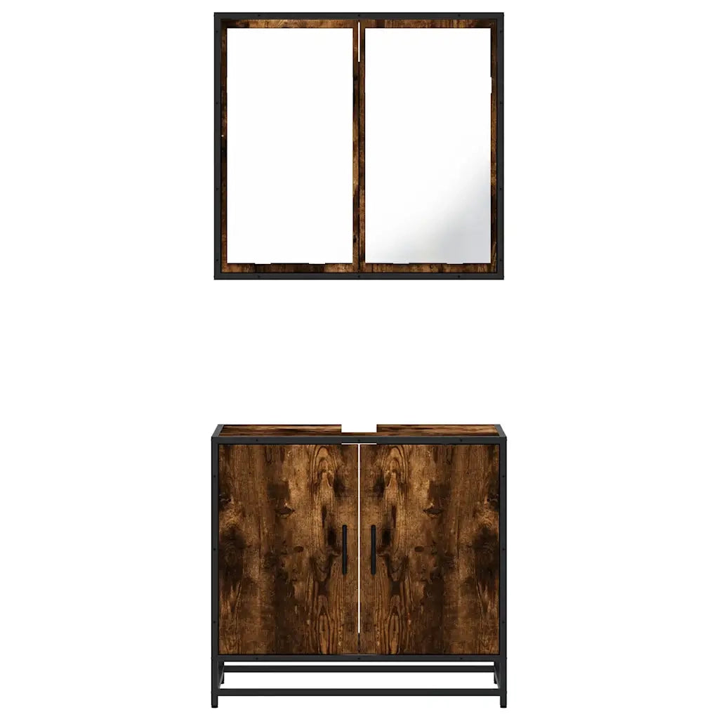 vidaXL Set Mobili da Bagno 2 pz Rovere Fumo in Legno Multistrato