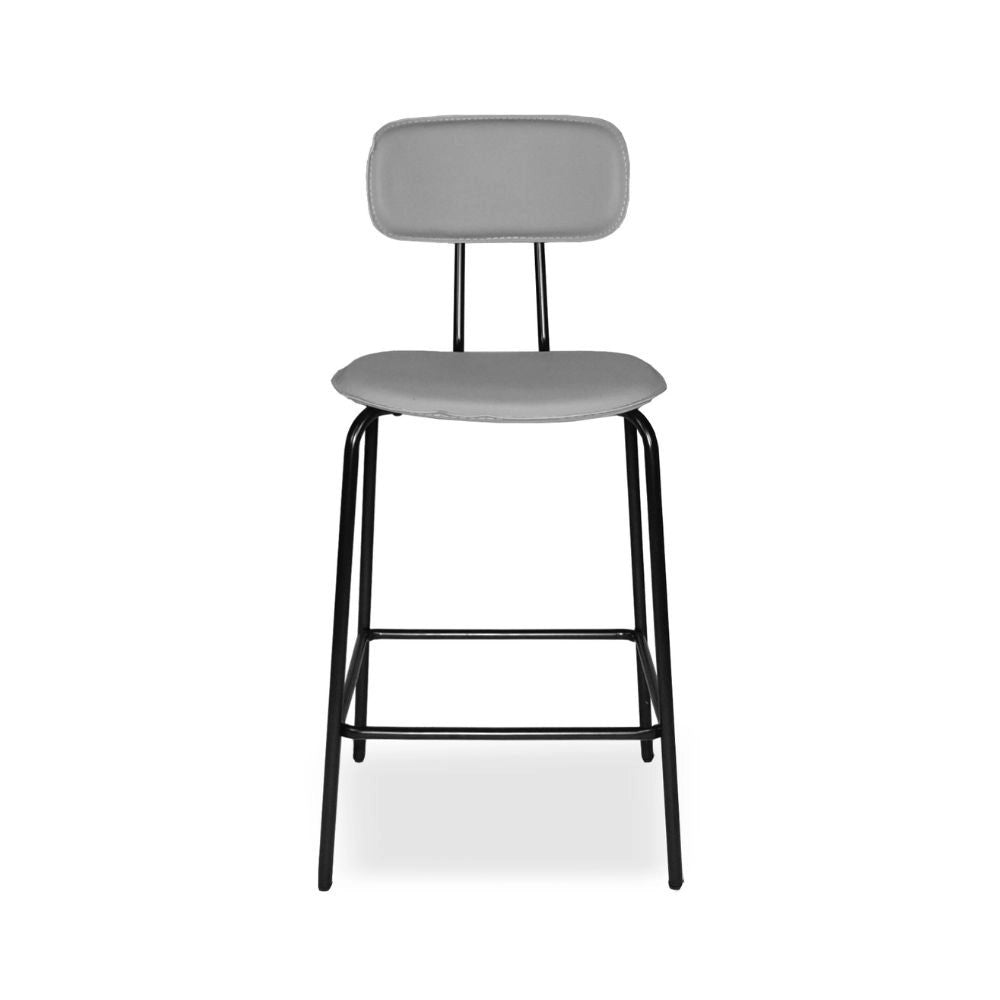 Sgabello Glami in pvc effetto cuoio grigio con struttura in metallo nera
