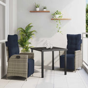 Set da Pranzo per Giardino 3 pcs Grigio e Nero Rattan