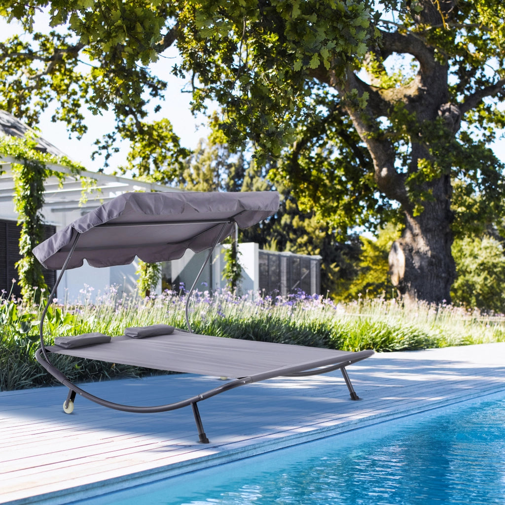 EasyComfort Lettino Matrimoniale 2 Posti Parasole Regolabile da Esterno e Giardino 200x175x134cm Grigio