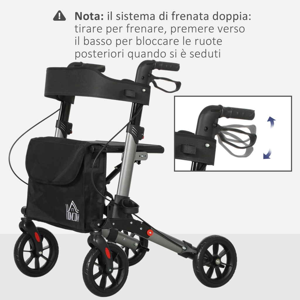 Deambulatore Pieghevole Regolabile ¨C zephmum ¨C Nero Argento 64x67x80-92 cm
