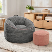Poltrona pouf con poggiapiedi e tasca laterale - in flanella - grigio