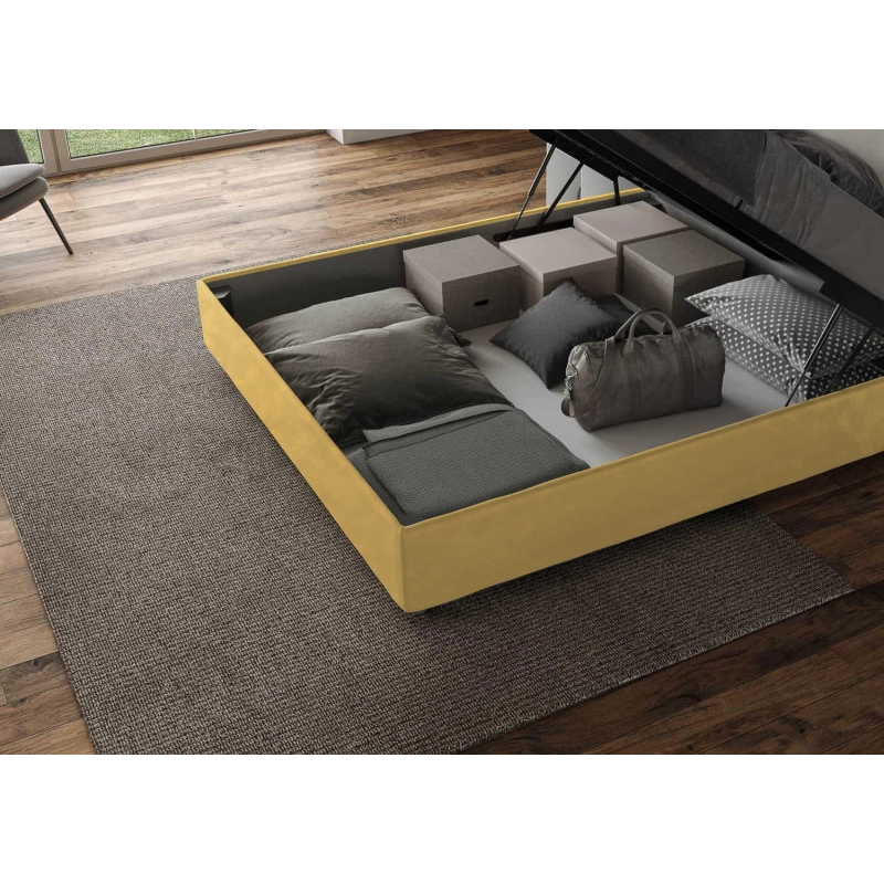 Letto imbottito Matrimoniale 160x210 cm Mados - Con rete,Microfibra,Ocra