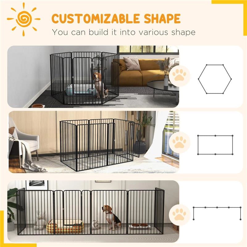 RECINTO PER CANI GRANDI A 6 PANNELLI MODULABILI IN ACCIAIO, 164X83X100 CM, NERO