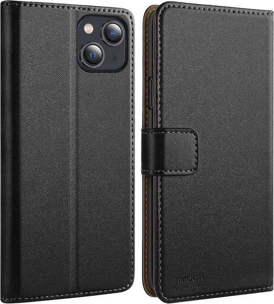 Portafoglio Premium in Pelle per iPhone 13 con Fessura per Carte e Ripristino Visore - Chiusura Magnetica - Nero - Resistente allo Shock - MagFlip