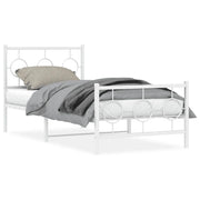 Letto singolo | Letto per adulti | Giroletto con Testiera e Pediera Metallo Bianco 90x190 cm