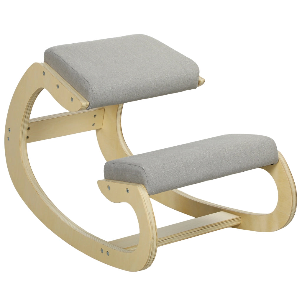 Sedia da pranzo ergonomica reclinabile con inginocchiatoio ¨C zephmum ¨C tessuto effetto lino, legno, 55x85x55 cm, grigio chiaro