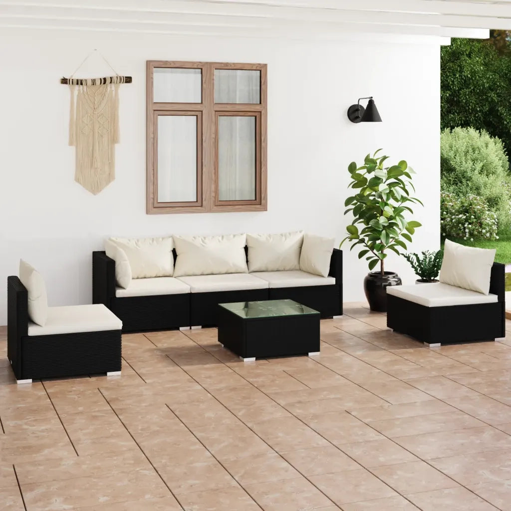 Set Divani da Giardino 6 pz con Cuscini in Polyrattan Nero cod mxl 39475