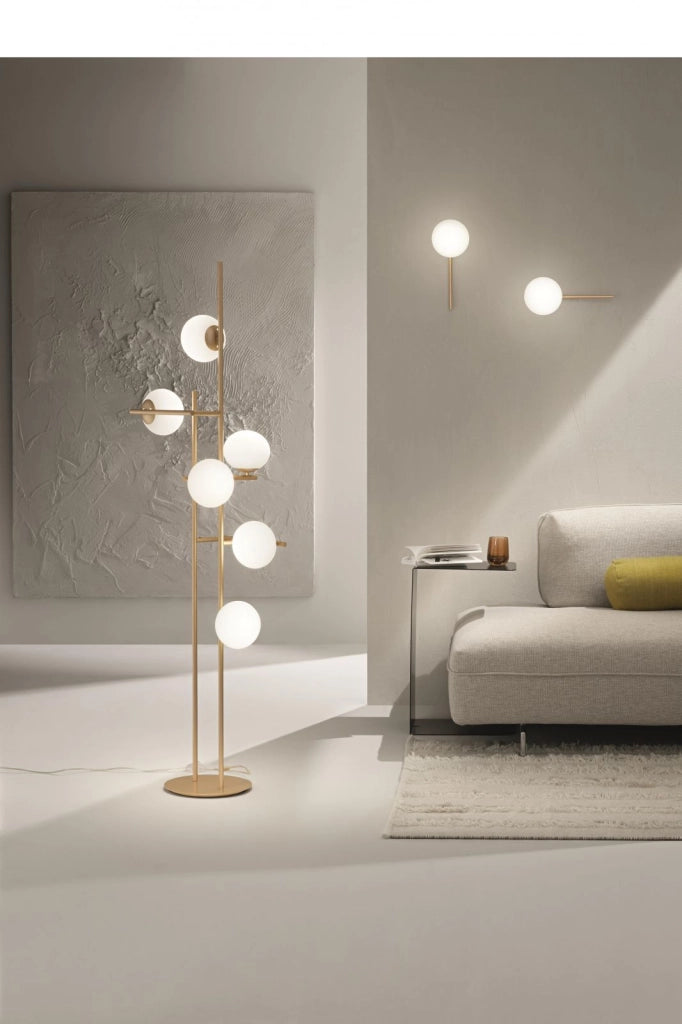 PIANTANA JEWEL ORO 6 LUCI ATTACCO E14 VETRO BIANCO SATINATO VETRI D.15CM H.166CM