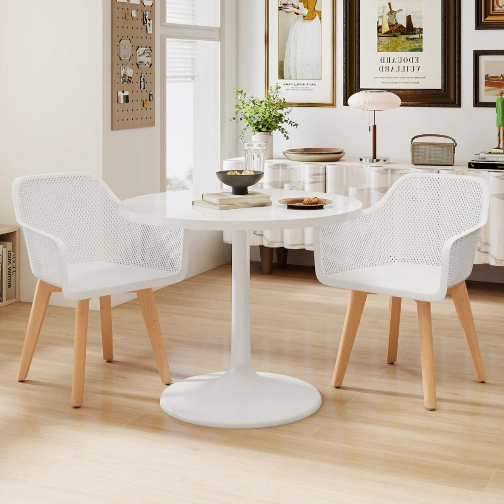 Set di sedie da pranzo moderne in plastica da 2 pezzi con gambe in legno, Sedie da pranzo per sala da pranzo