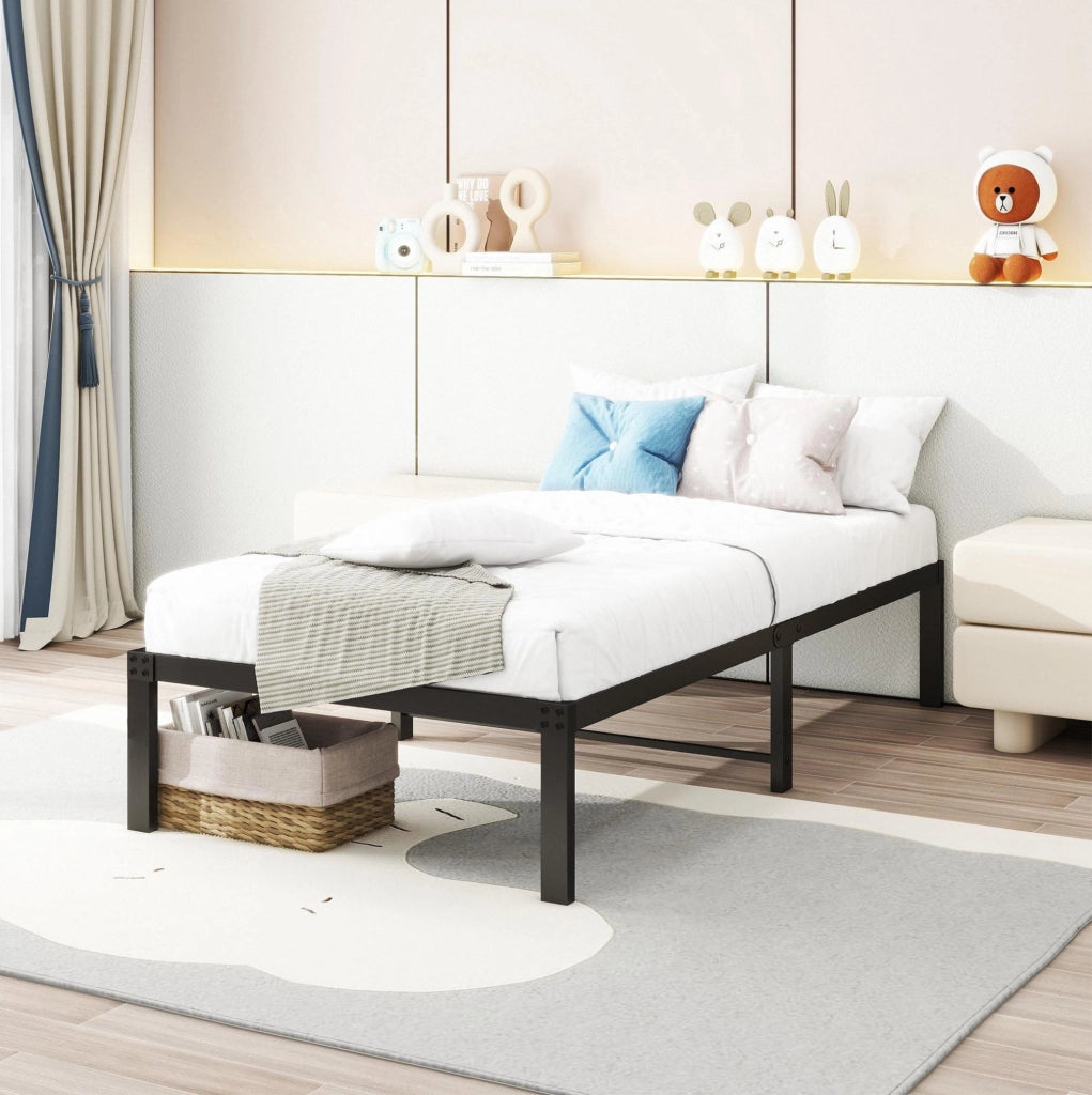 Letto singolo in metallo 90x200 cm nero con rete a doghe