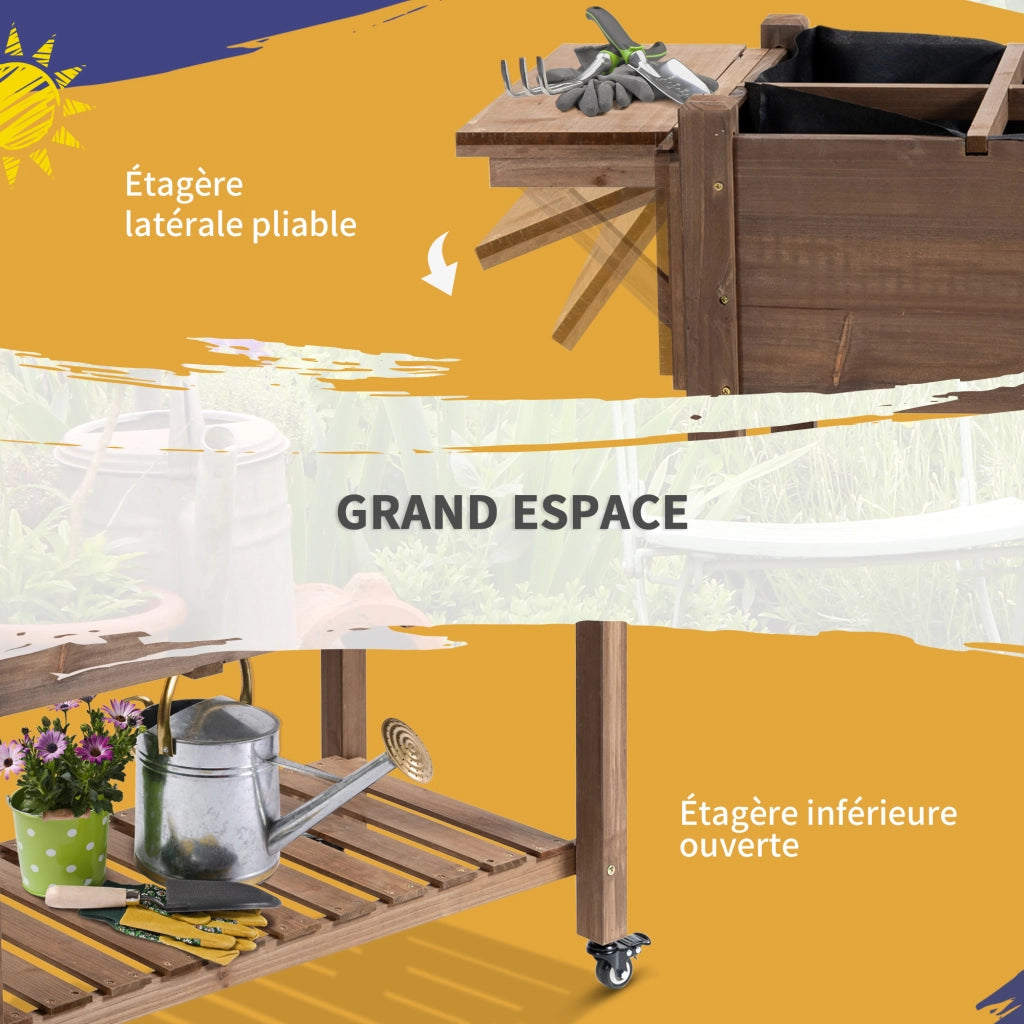 Fioriera da Giardino con Ruote ¨C zephmum ¨C Legno di Abete, Ripiano Pieghevole