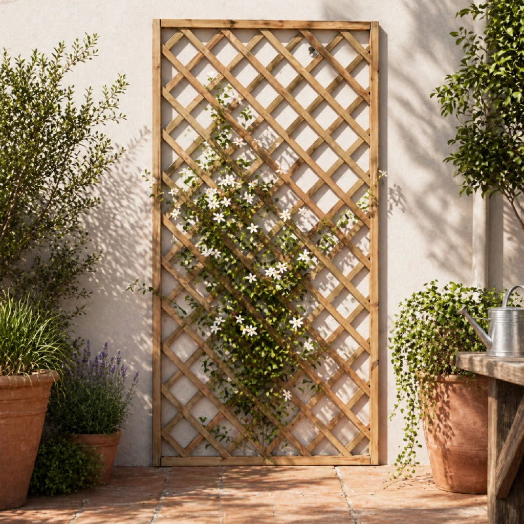 Traliccio In Legno Di Pino Impregnato Per Giardino Balcone E Terrazza Supporto Per Piante Rampicanti Grigliato Decorativo Frangivista Privacy Outdoor 90 x 180 Cm Legno Naturale