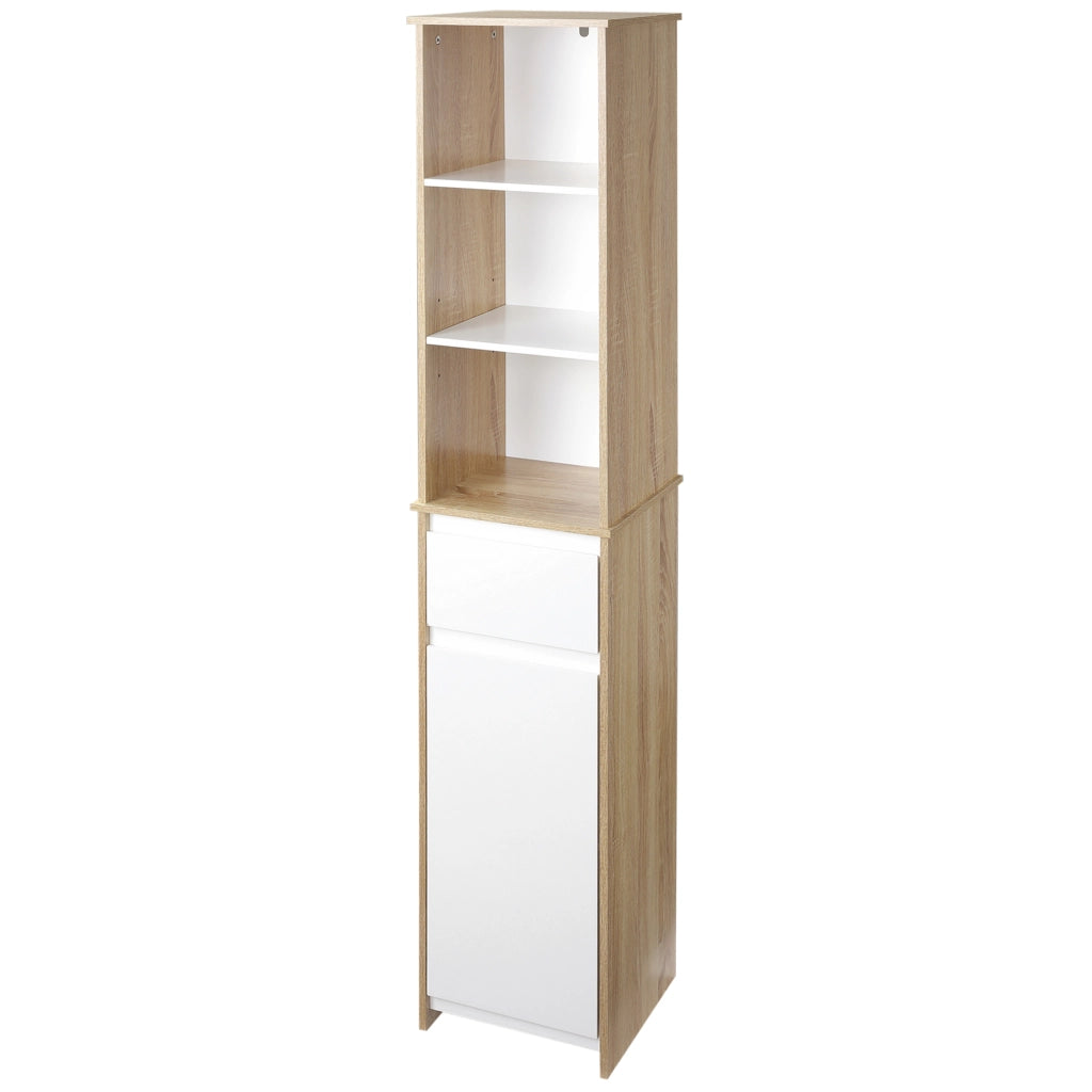 Mobile colonna bagno con cassetto e ripiani ¨C Xylo ¨C bianco effetto rovere chiaro